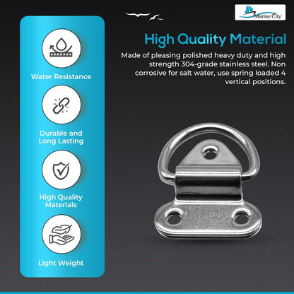 Marine City 2 almohadillas plegables en forma de D de acero inoxidable para barco (2 pulgadas x 2-1/4 pulgadas)