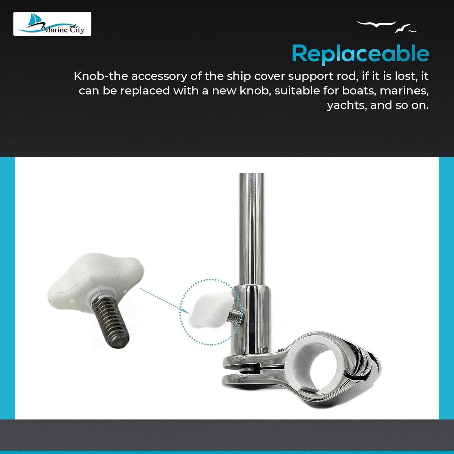 Marine City Flagpole Base Nylon Knobs & Cover Support with Stainless Steel Stud (5 Pcs) Marine City