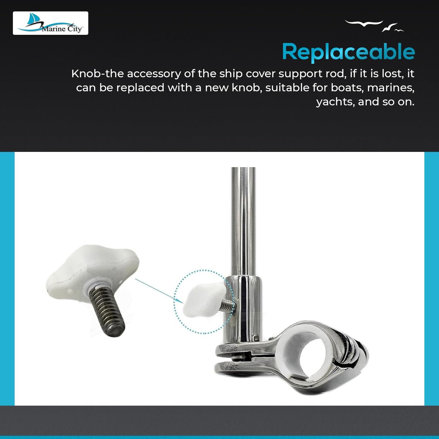 Marine City Flagpole Base Nylon Knobs & Cover Support with Stainless Steel Stud (5 Pcs) Marine City