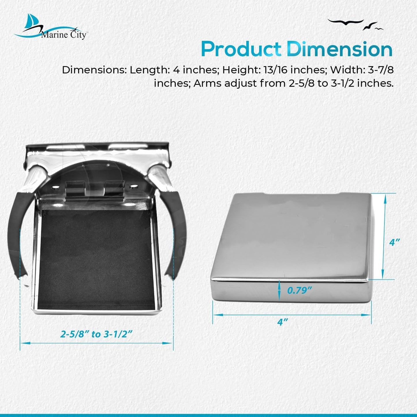 Marine City Adjustable Folding Cup Holder – 304 Stainless Steel Polished (Large) Marine City Hardware