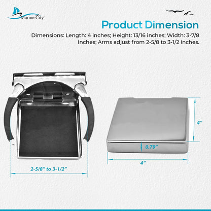 Marine City Adjustable Folding Cup Holder – 304 Stainless Steel Polished (Large) Marine City Hardware