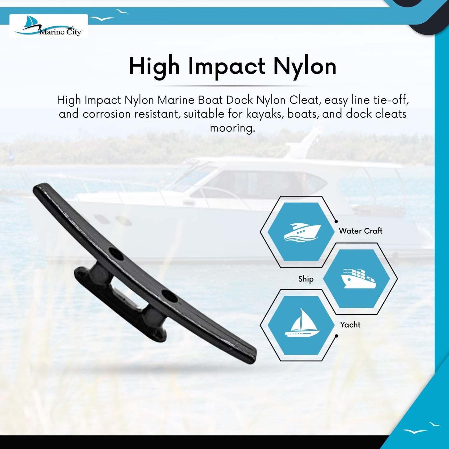 Marine City High Impact Nylon Dock Cleat – 6 Inches Rust-Proof (Pack of 2)