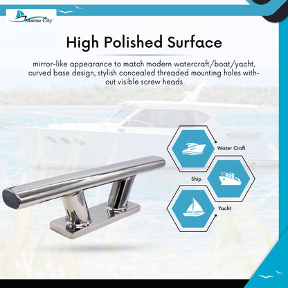 MARINE CITY Taco de amarre elegante de acero inoxidable de grado 316, resistente, 12 pulgadas, con base plana para infantes de marina, barcos, caravanas, automóviles, remolques (paquete de 1)