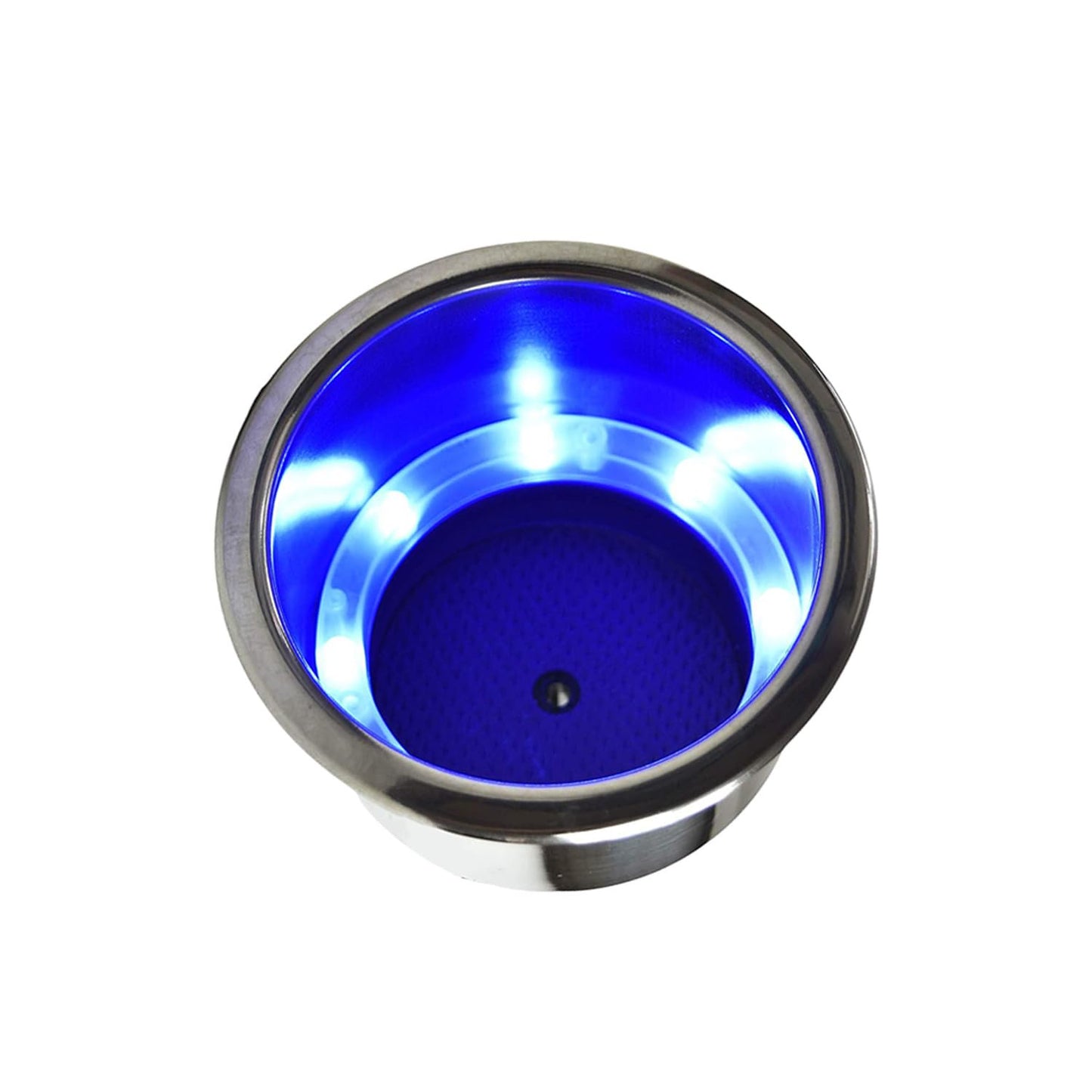 Marine City 8 Blue LED 12V Illuminated Stainless Steel Cup Holder with Drain