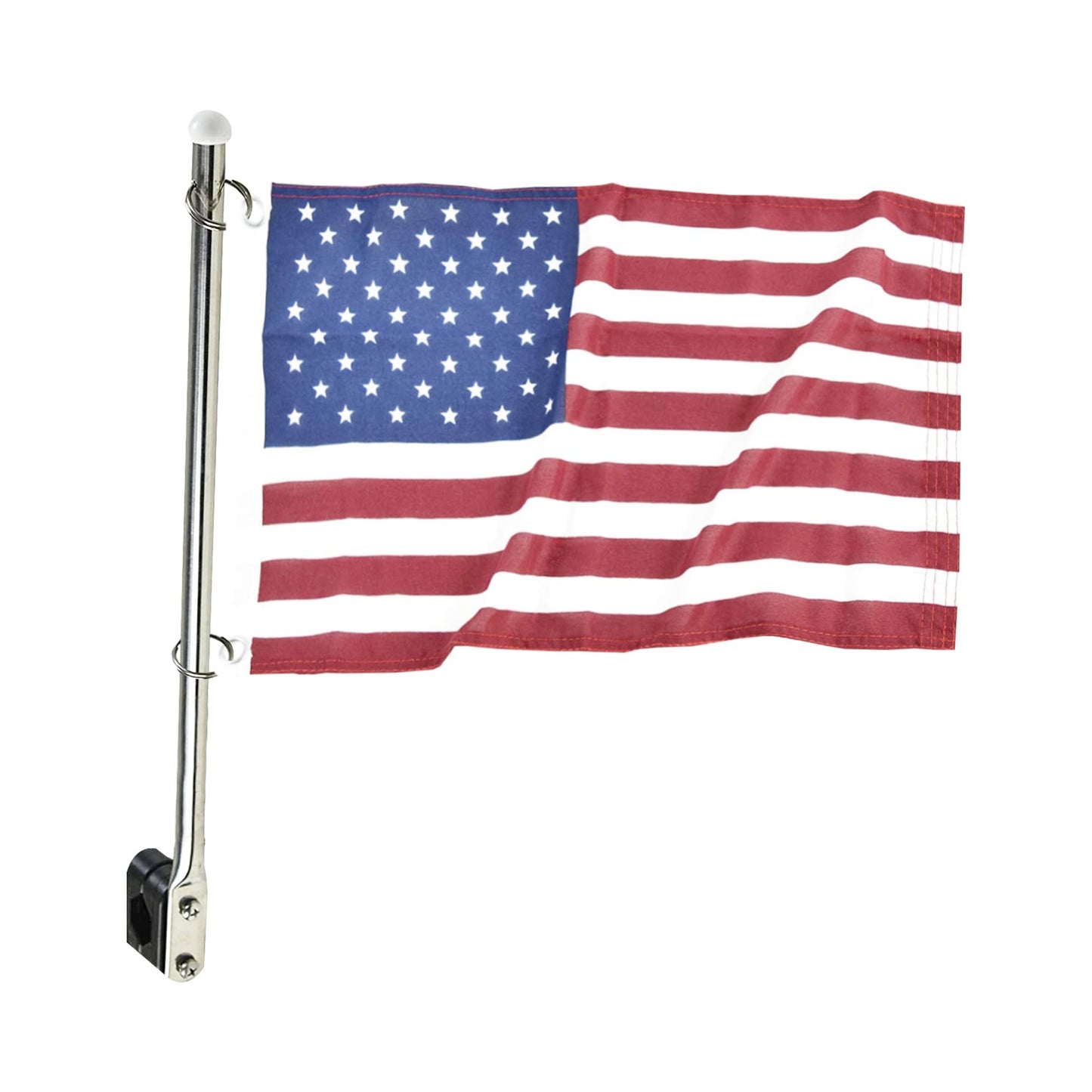 MARINE CITY 304 Stainless Steel Flag Pole with US Flag & Plastic Rail Clamp
