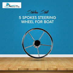 Marine City Stainless-Steel 25 Degree 13-1/2” or 15-1/2” Dia. 5 Spokes Steering Wheel for Boat, Yacht (Dia.: 13-1/2”)