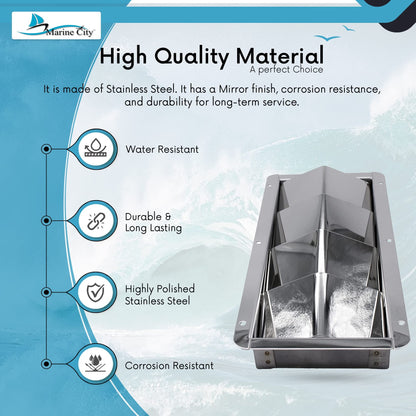 Marine City 4-Slot Louvered Vent – Stainless Steel, 10 × 4-3/8", Mirror Finish