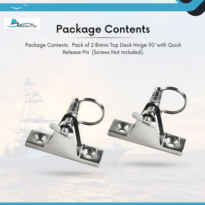 MARINE CITY Stainless Steel Bimini Top Hinge 90° w/ Quick-Release Pin (2 Pcs)