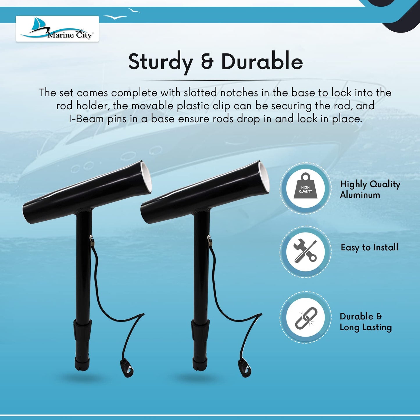 Marine City Fishing Rod Holder Outrigger Plug-in Rod Pod – Aluminum (Pack of 2)