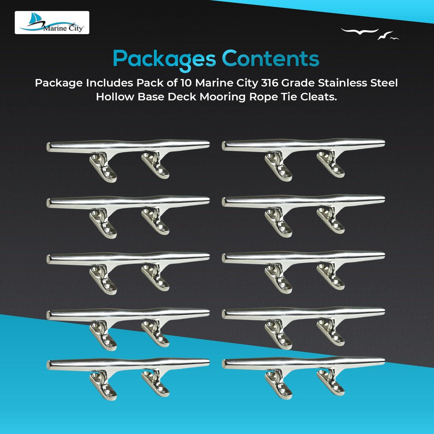 Marine City Deck Mooring Rope Tie Cleat Herreshoff Style Stainless Steel (10 Pcs)