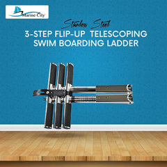 Marine City Escalera telescópica de montaje en plataforma deportiva de 3 escalones para barco