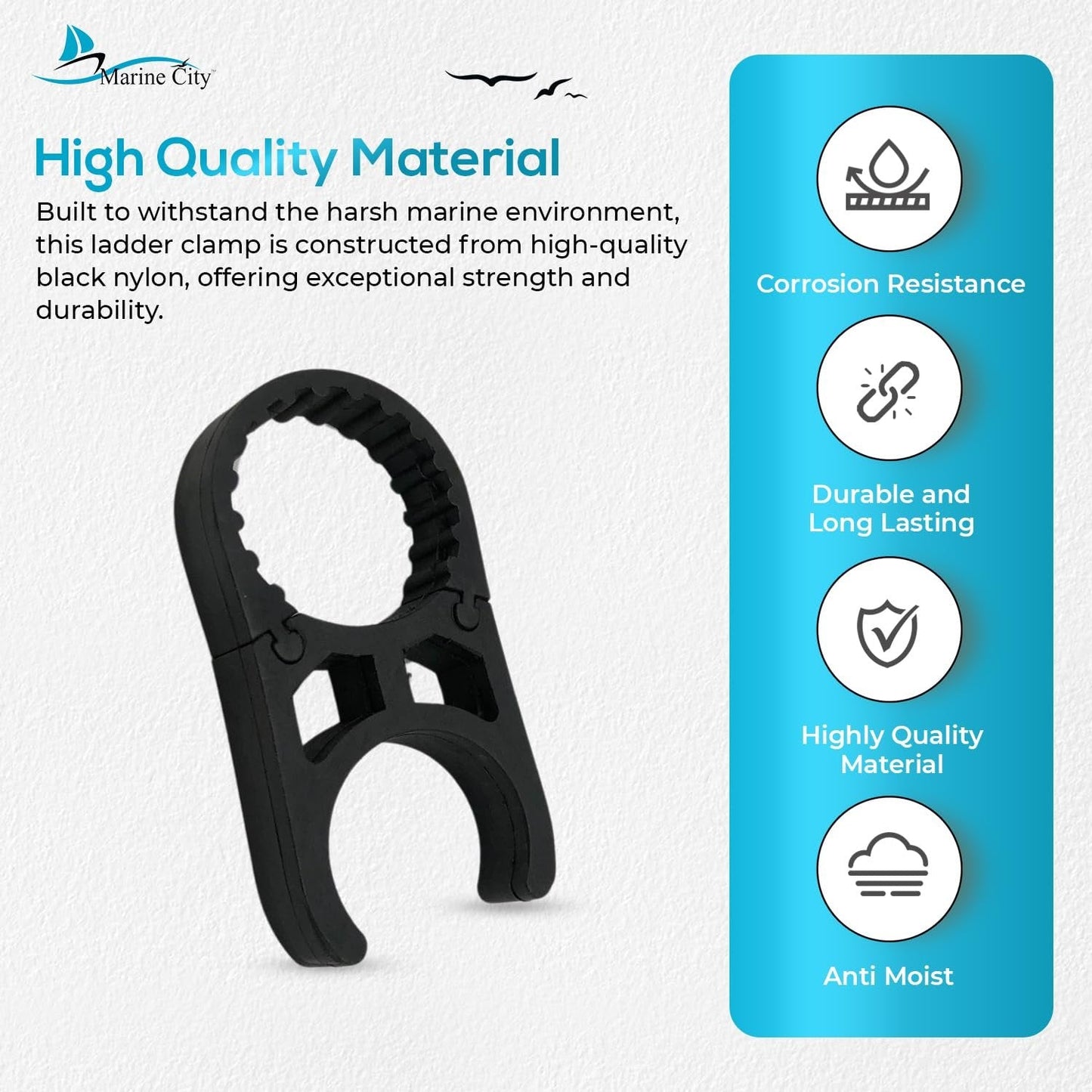MARINE CITY Black Nylon Ladder Clamp for 1" Tubes, Durable, Secure, Easy Installation, Compatible with Boarding & Swim Ladders MARINE CITY