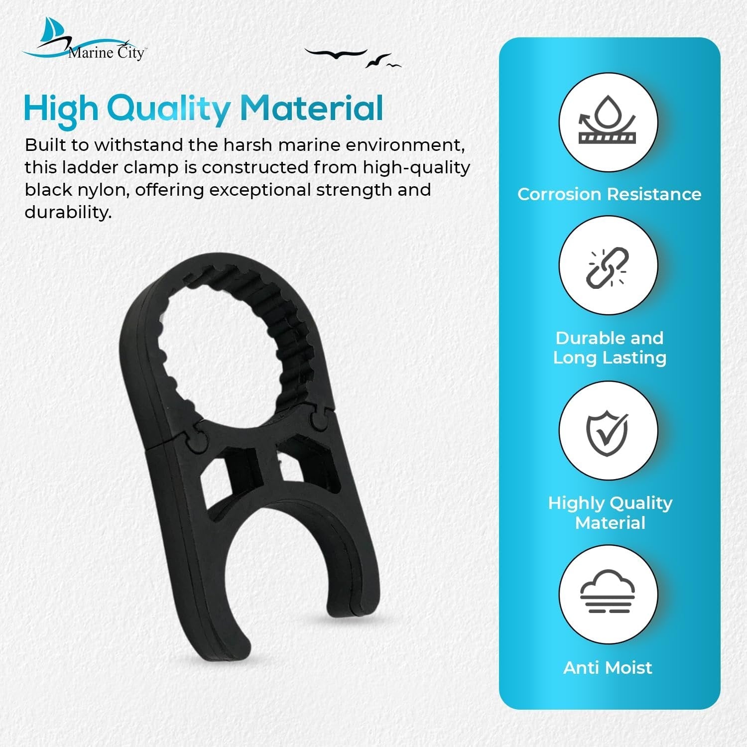 MARINE CITY Black Nylon Ladder Clamp for 1" Tubes, Durable, Secure, Easy Installation, Compatible with Boarding & Swim Ladders MARINE CITY