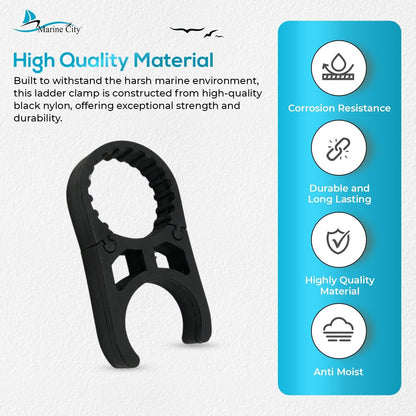 MARINE CITY Black Nylon Ladder Clamp for 1" Tubes, Durable, Secure, Easy Installation, Compatible with Boarding & Swim Ladders MARINE CITY