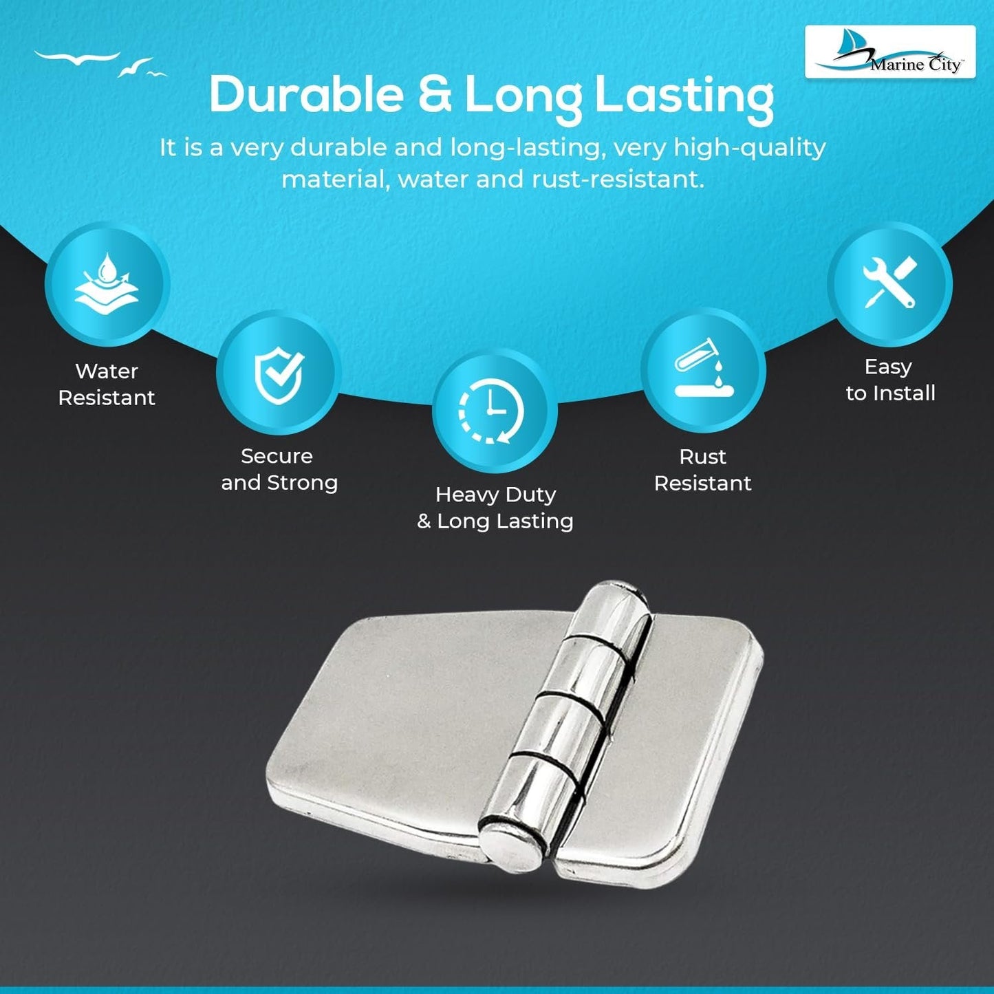Marine City Stainless Steel 5-Point Fixing Short Sided Strap Hinges with Cover Cap Marine CIty