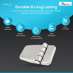 Marine City Stainless Steel 5-Point Fixing Short Sided Strap Hinges with Cover Cap