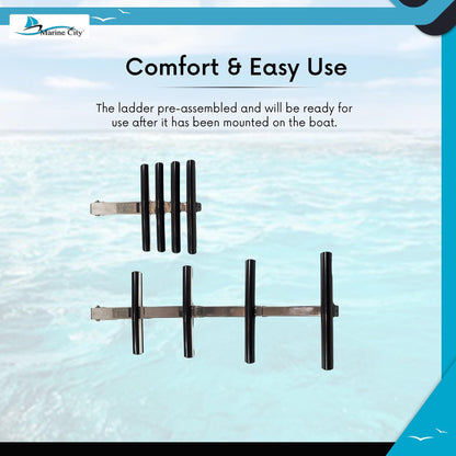 Marine City 4 Step Telescoping Ladder, Stainless Steel, Flip-Up, Anti-Slip Steps Marine City