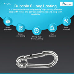 Marine City Carabiner Clip Snap Hook with Ring 4” 316 Stainless Steel, Rustproof