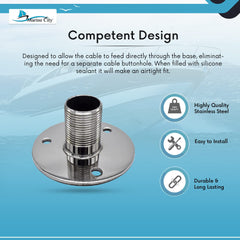 Marine City Fixed Antenna Base 1”-14 Thread – 304 Stainless Steel, Mirror Polish