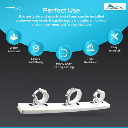 Marine City 3-Rod Reel Fishing Rod Storage Hanger Rack – 316 Stainless Steel Marine City