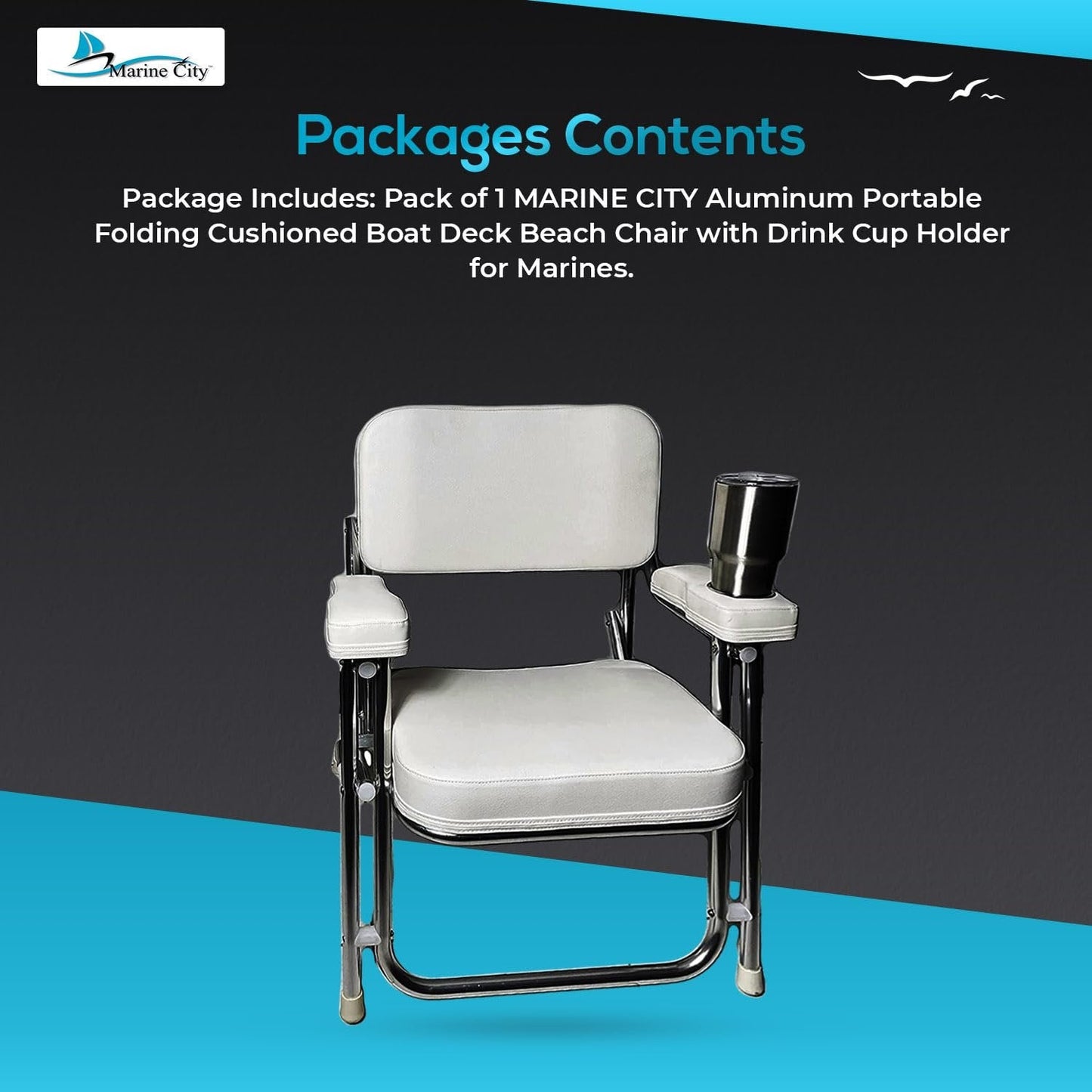 Marine City Aluminum Folding Deck Chair Cushioned Foam Seat with Drink Cup Holder MARINE CITY