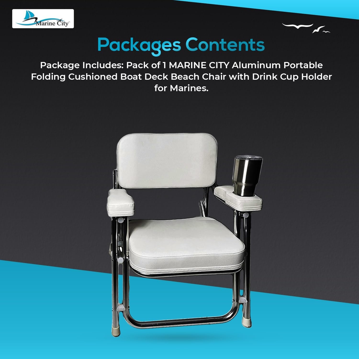 Marine City Aluminum Folding Deck Chair Cushioned Foam Seat with Drink Cup Holder MARINE CITY