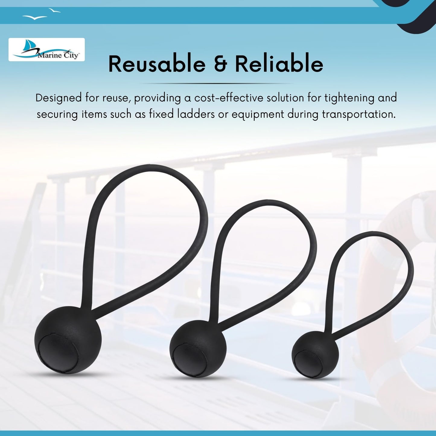Marine City Polyethylene Black Ball Bungee Cord for 4-Step Telescoping Ladder Marine CIty