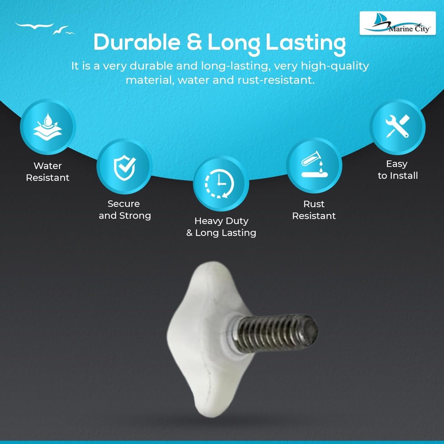 Marine City Flagpole Base Nylon Knobs & Cover Support with Stainless Steel Stud (5 Pcs) Marine City