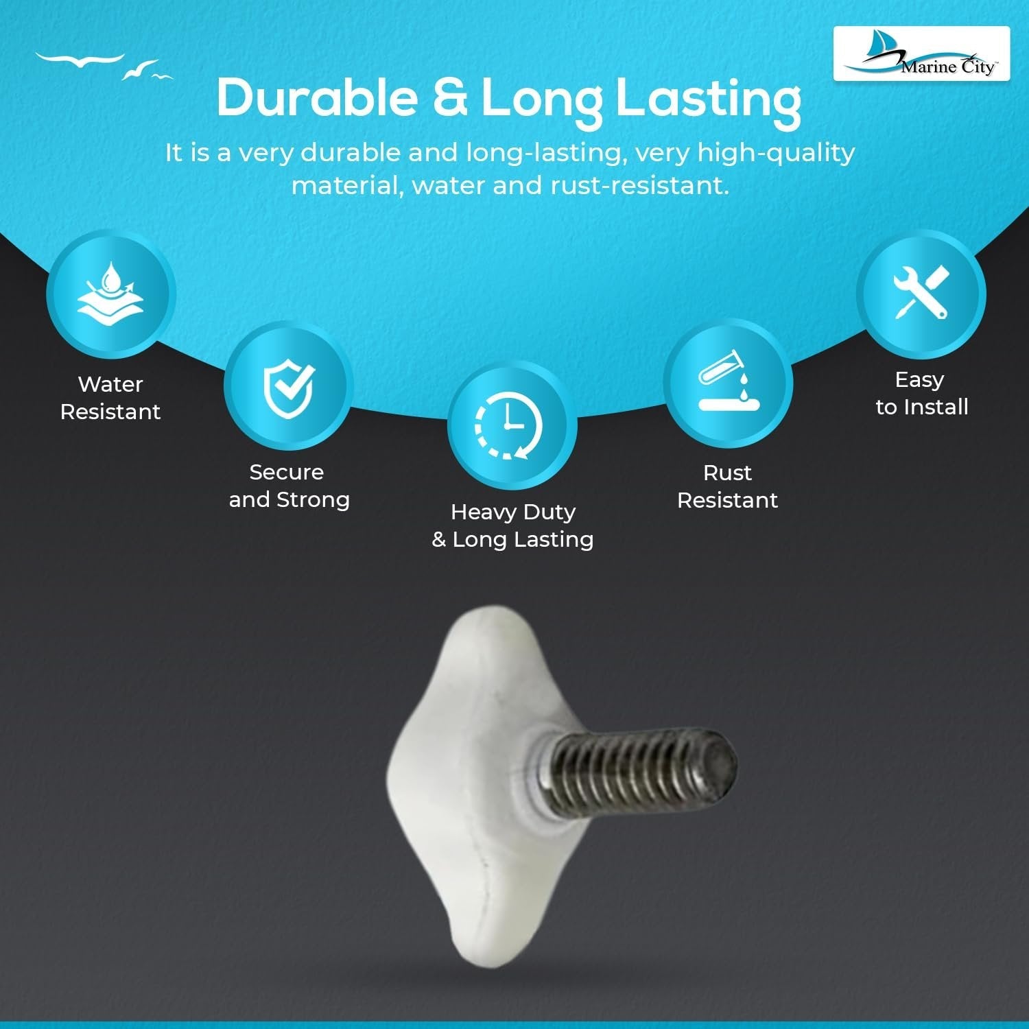 Marine City Flagpole Base Nylon Knobs & Cover Support with Stainless Steel Stud (5 Pcs) Marine City