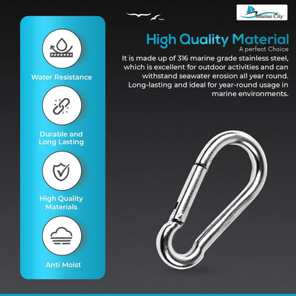 Marine City Carabiner Clip Snap Hook 2 Inches – 316 Stainless Steel, Durable MARINE CITY