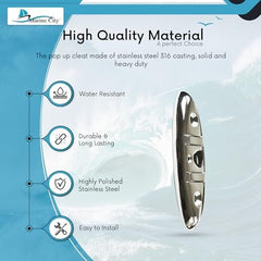 Marine City 6-Inch Rope Folding Cleat – Heavy-Duty Stainless Steel Flip-Up Cleat