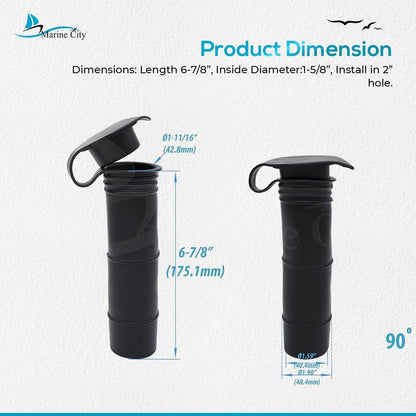 Marine City 90° Black Flush Mount Rod Holder – 6-7/8” Injection Molded PVC MARINE CITY