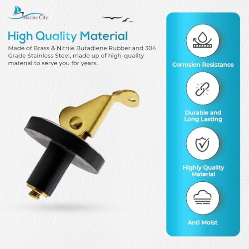 Marine City 3/8” Brass Snap Lock Baitwell Plugs – Drain Plug (Pack of 2) Marine CIty