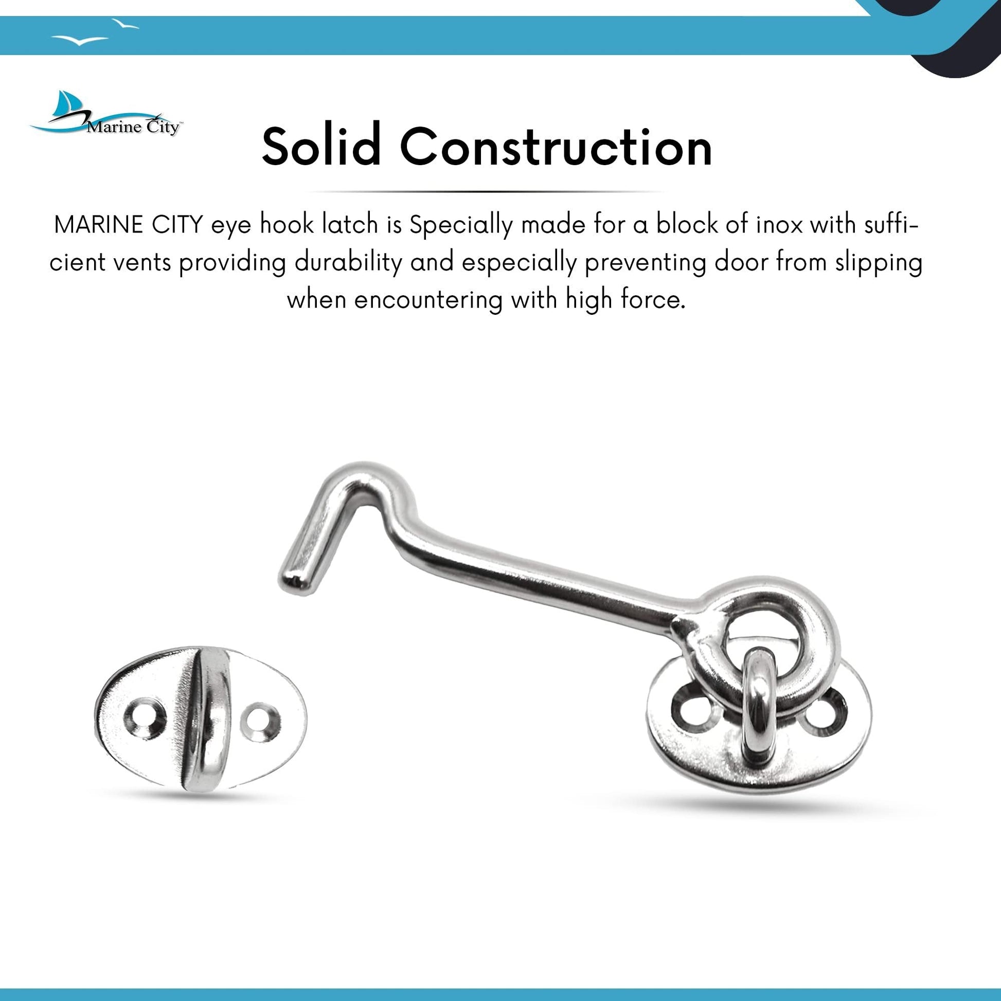 Marine City Buckle Cabin Hook and Eye Latch – 316 Stainless Steel 2” for Door Marine City