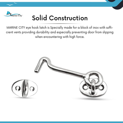 Marine City Buckle Cabin Hook and Eye Latch – 316 Stainless Steel 2” for Door Marine City