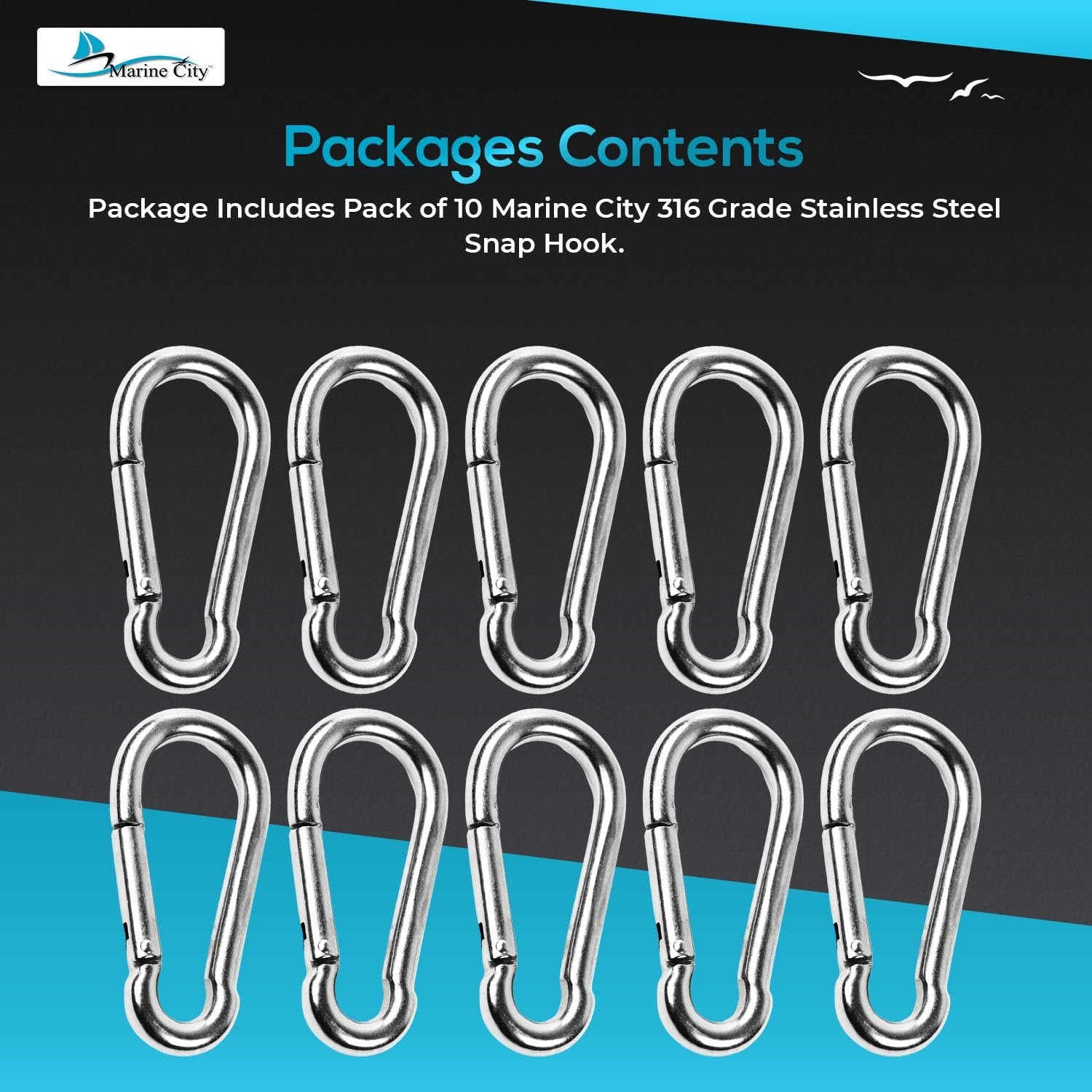 Marine City Clip Snap Hook with Ring 3-1/8"– Stainless Steel, Rust Free, Durable Marine City Hardware