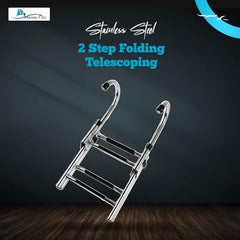 MARINE CITY 2-Step Folding Dock Ladder – 304 Stainless Steel, Anti-Slip