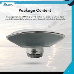Marine City 3-Inch Rounded Trapezoidal White Cowl Vent – 316 Stainless Steel