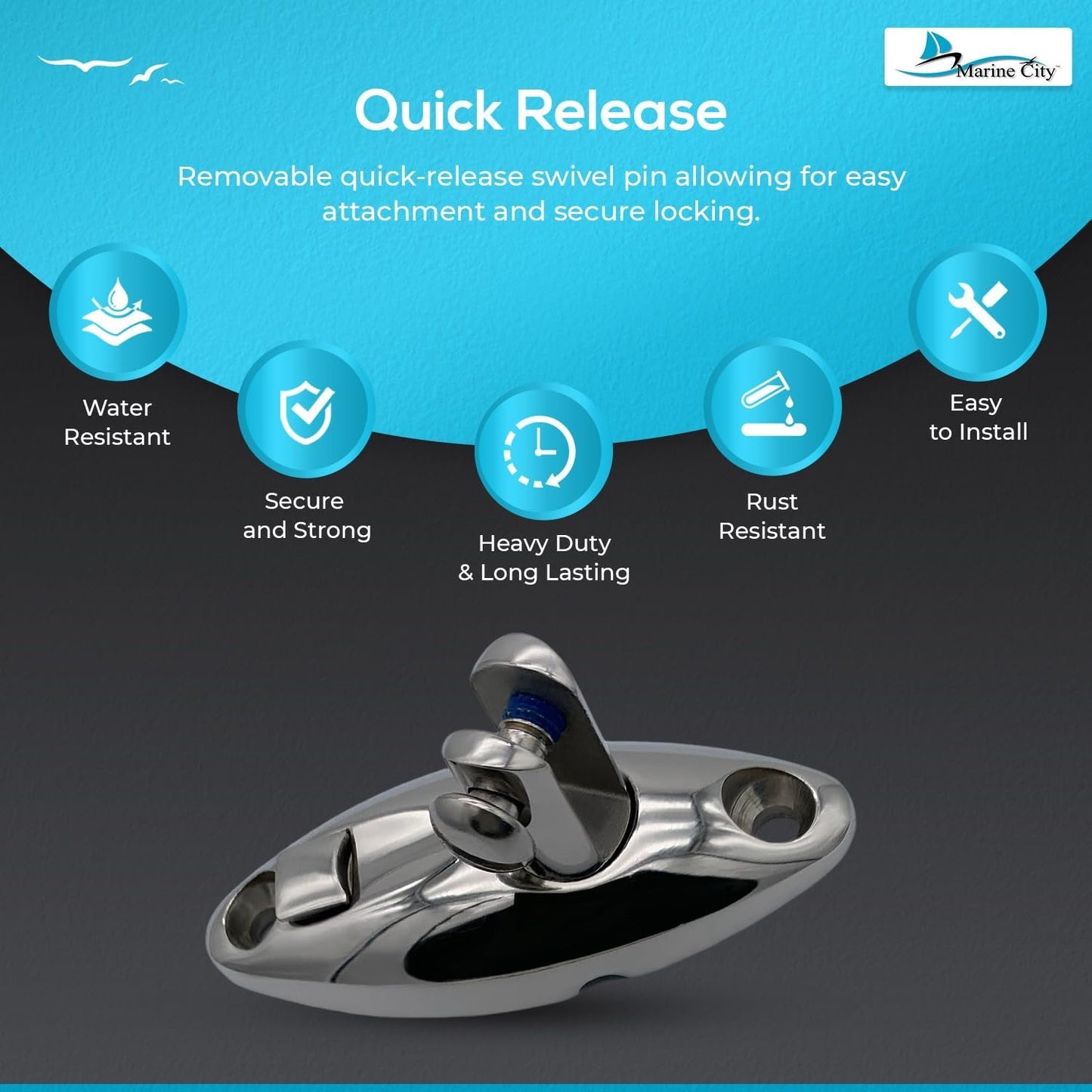Marine City 360° Quick-Release Bimini Top Swivel Mount – 316 Stainless Steel MARINE CITY