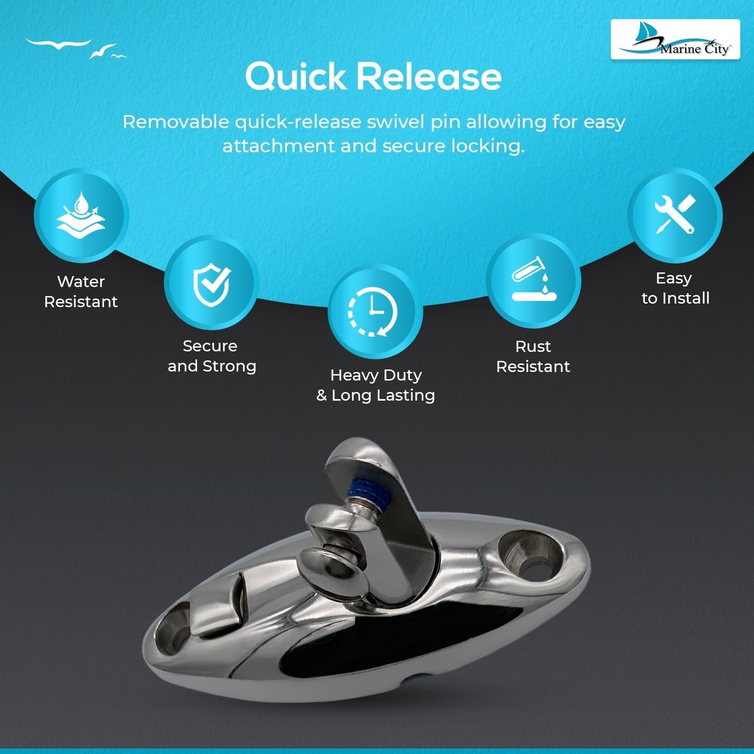 Marine City 360° Quick-Release Bimini Top Swivel Mount – 316 Stainless Steel MARINE CITY