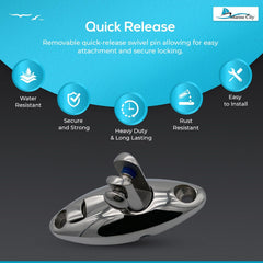 Marine City 360° Quick-Release Bimini Top Swivel Mount – 316 Stainless Steel