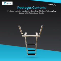 Marine City 316 Stainless Steel 3-Step Over Platform Telescoping Ladder with Handle