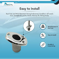 Marine City 316 Stainless Steel Deck Flush Base Flag Socket for Boat (Fit for 1 Inches Pole)  MC14851020