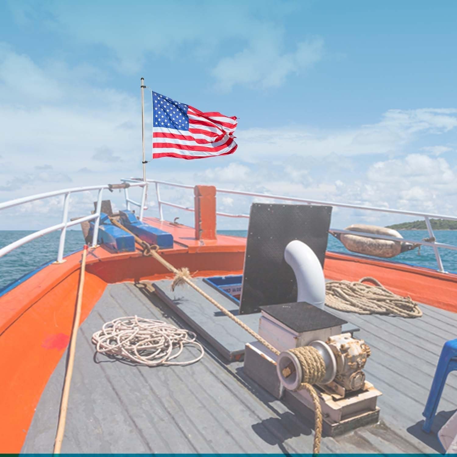 Marine City Stainless Steel Pole Base with 21" Flag Pole & 12x18” US Flag Marine City