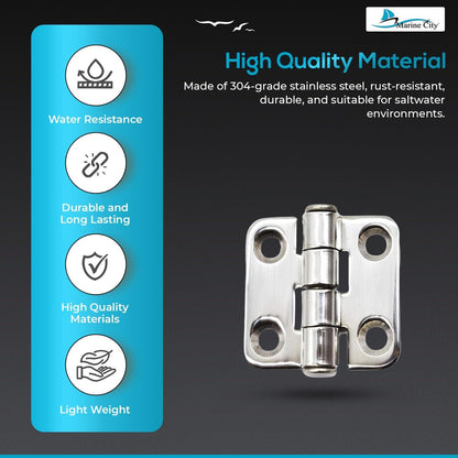 Marine City 304 Stainless Steel Heavy Duty Door Hinges (1-2/5” x 1-1/2”) Marine City