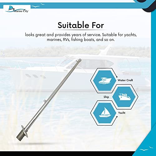 MARINE CITY 30-Inch Flag Stanchion Pole & Base Kit – Stainless Steel, Adjustable MARINE CITY
