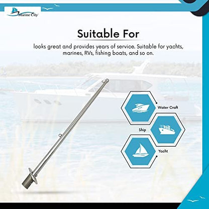 MARINE CITY 30-Inch Flag Stanchion Pole & Base Kit – Stainless Steel, Adjustable MARINE CITY