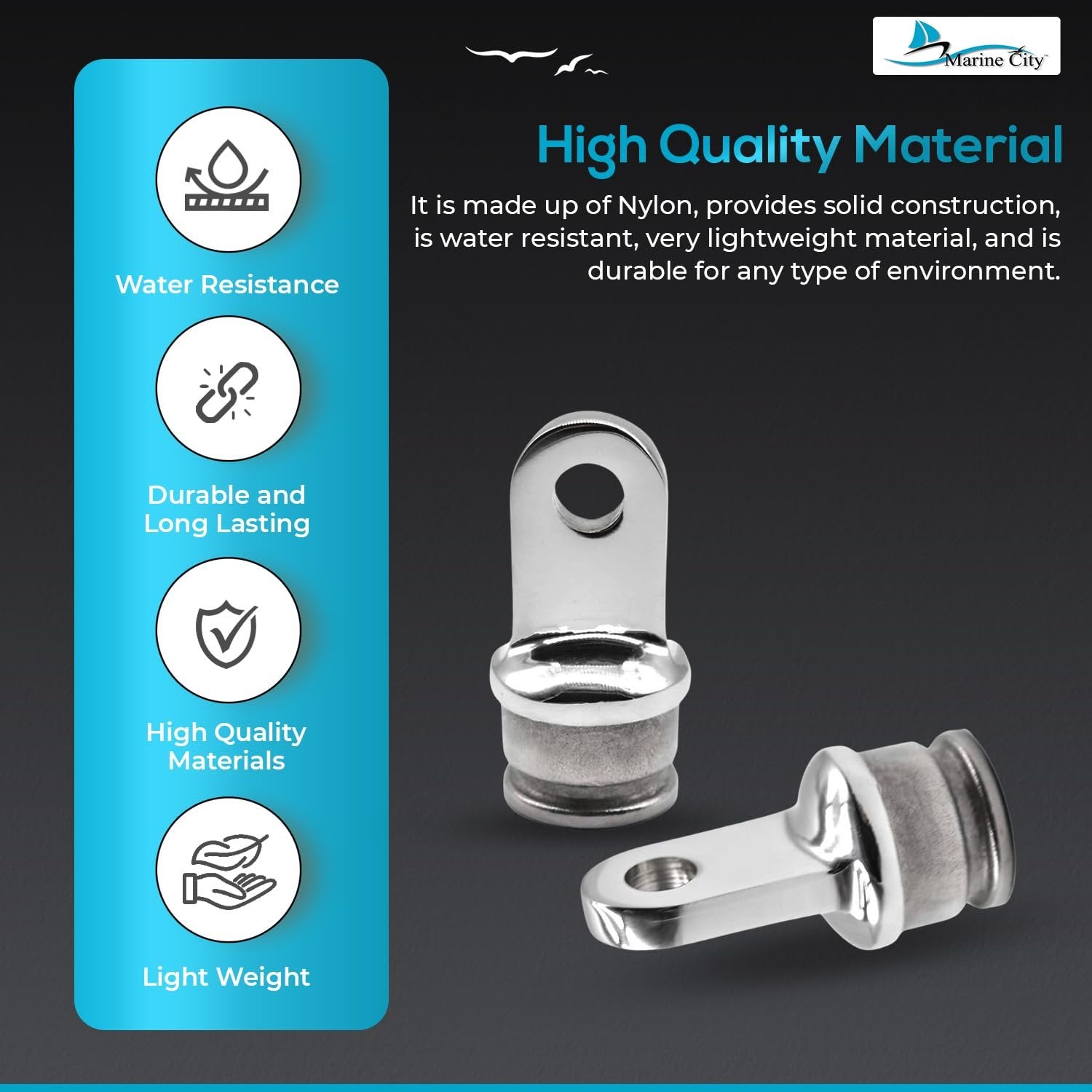Marine City 316 Stainless Steel Bimini Top Round Inside Eye End Fits 1” Tubes Marine City Hardware