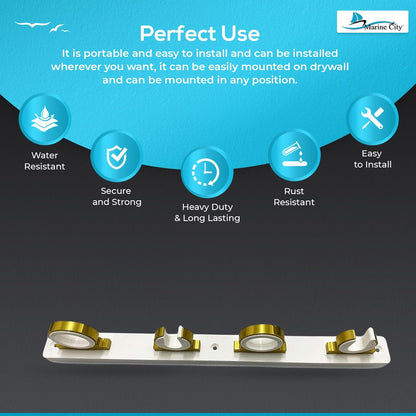 Marine City Carrete de 4 cañas Tablero de poliéster Blanco Aluminio Recubrimiento en Polvo de Oro Brillante Estante de Almacenamiento para cañas de Pescar para Barcos, Furgonetas y Coches