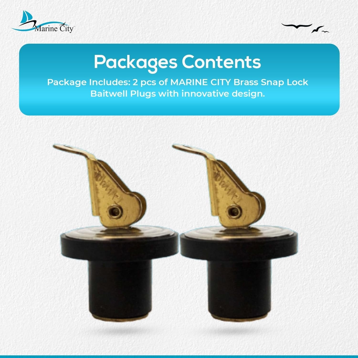 Marine City Brass Snap Lock Baitwell Plugs – 3/4" Drain Plug (Pack of 2) MARINE CITY